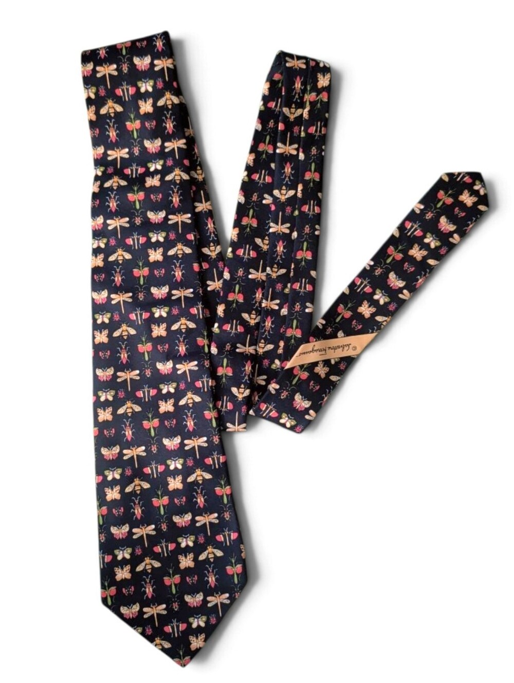 Salvatore Ferragamo Black Butterfly Bee Bugs Silk Neck Tie Quiet Luxury